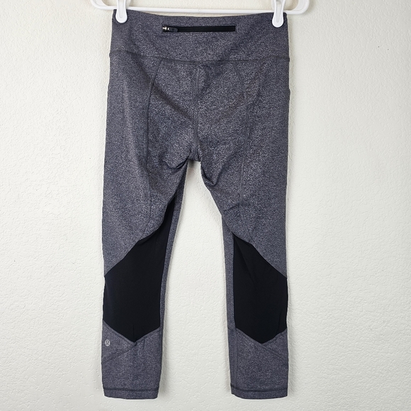Lululemon Pace Rival Crop 22” Heathered Black Gray Size 6 Mesh Panels + Pockets - Picture 5 of 14